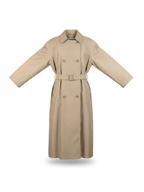 London Fog Womens Beige Trench Coat Belted Double-Breasted Long Length